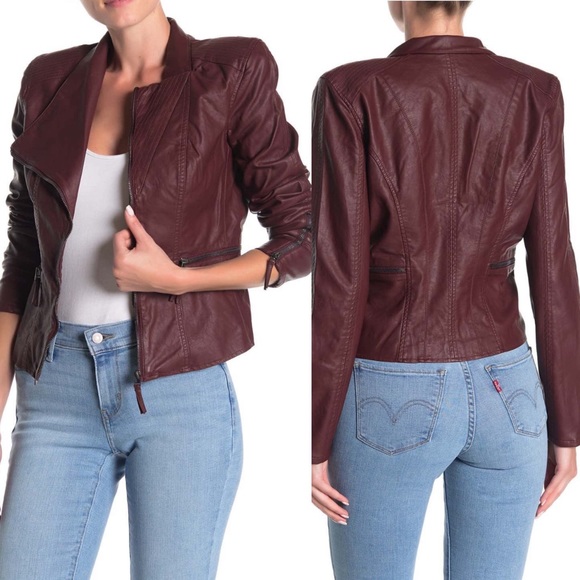 blanknyc denim faux leather fitted moto jacket